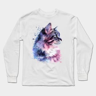 Siberian Cat Water Color Pop Art Design for Cat Lover Long Sleeve T-Shirt